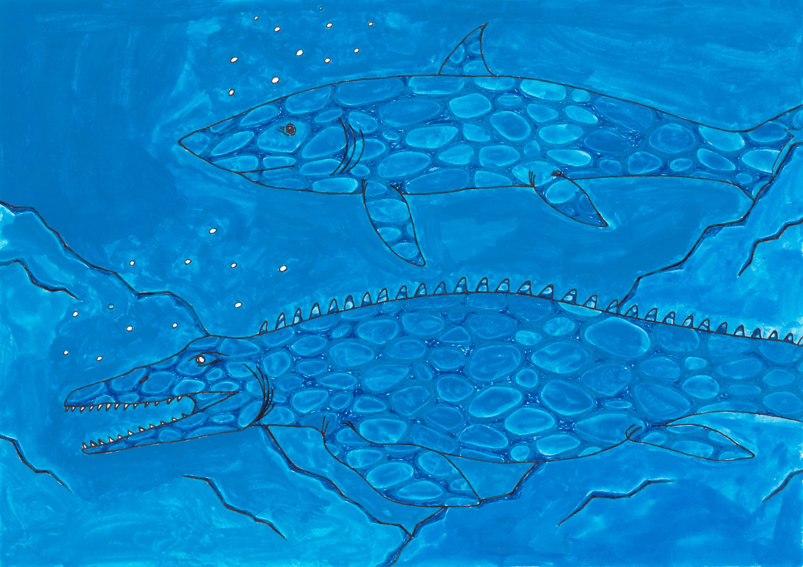 モササウルスとサメ