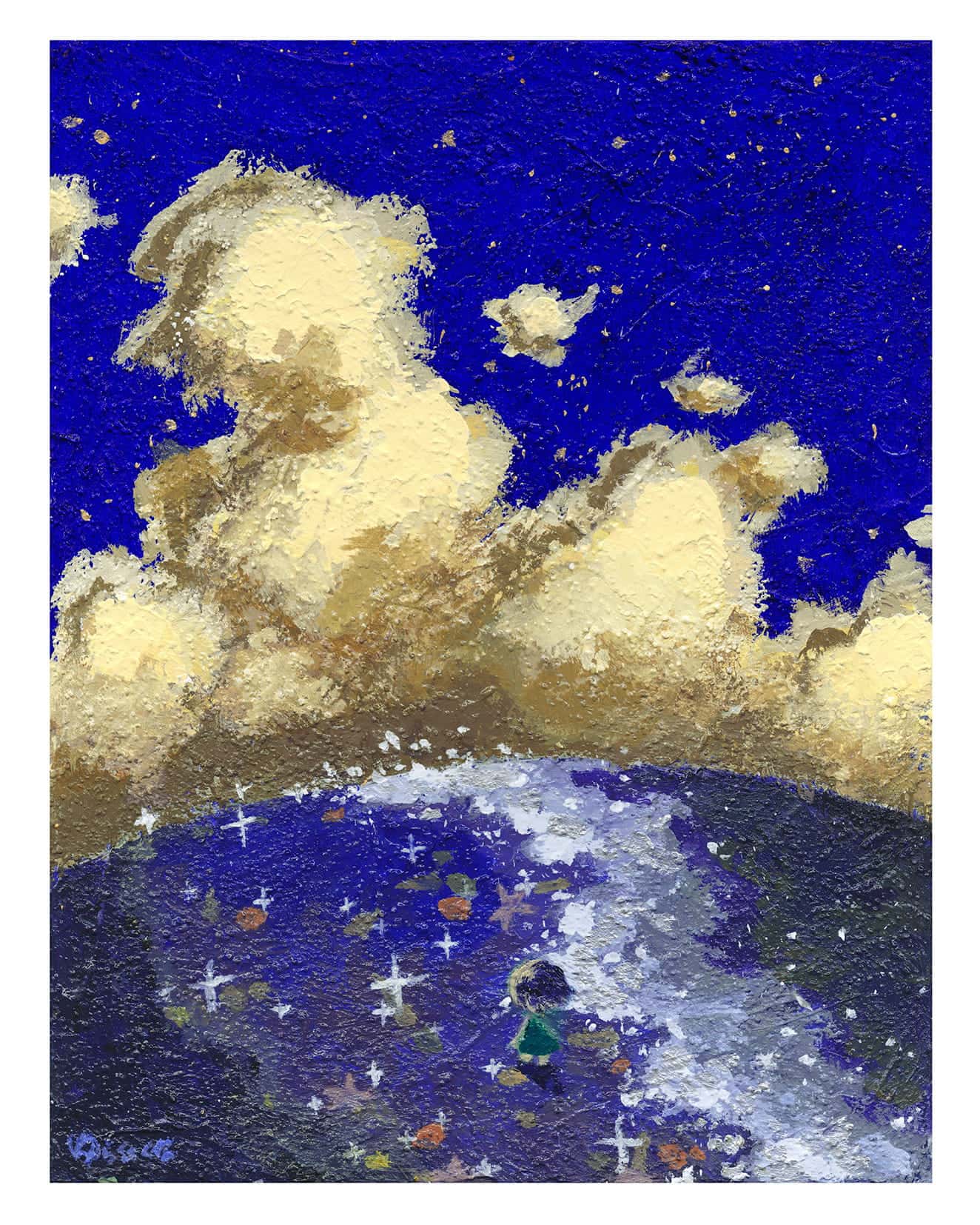 輝く夜の海辺